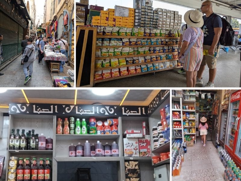 Collage of images showing shopping in Egypt